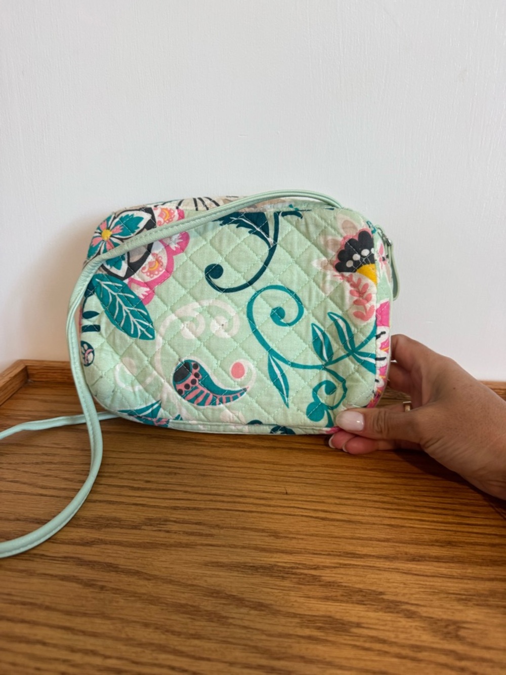 Vera Bradley Mint Floral Quilted Crossbody with Teal & Pink Accents - Picture 2 of 8